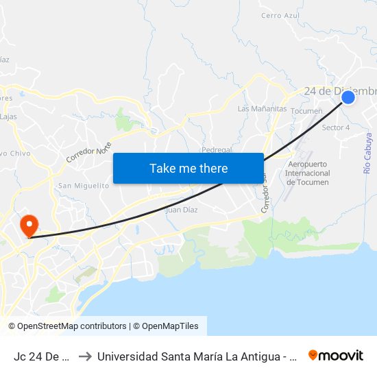 Jc 24 De Dic to Universidad Santa María La Antigua - Usma map