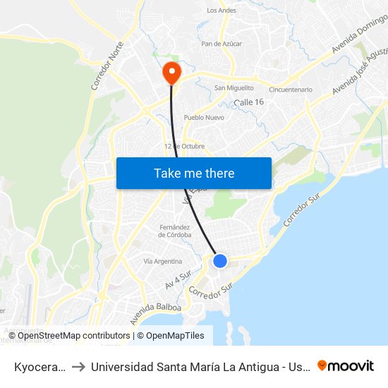 Kyocera-R to Universidad Santa María La Antigua - Usma map