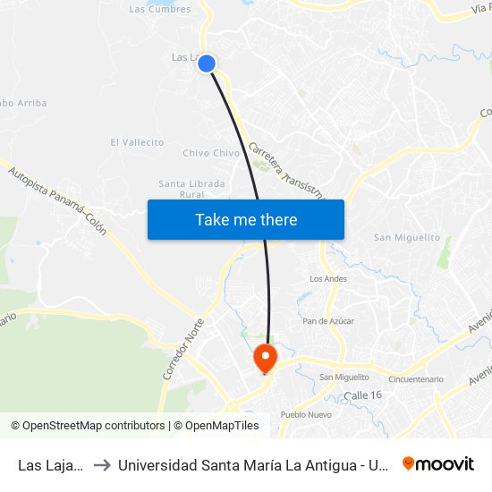 Las Lajas-I to Universidad Santa María La Antigua - Usma map