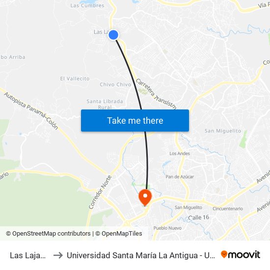 Las Lajas-R to Universidad Santa María La Antigua - Usma map