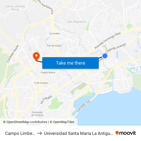 Campo Limbergh-I to Universidad Santa María La Antigua - Usma map