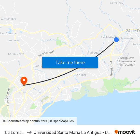 La Loma-R to Universidad Santa María La Antigua - Usma map