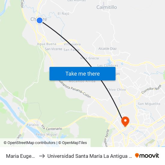 Maria Eugenia-I to Universidad Santa María La Antigua - Usma map