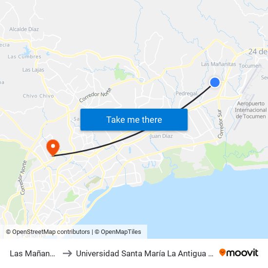 Las Mañanas-R to Universidad Santa María La Antigua - Usma map