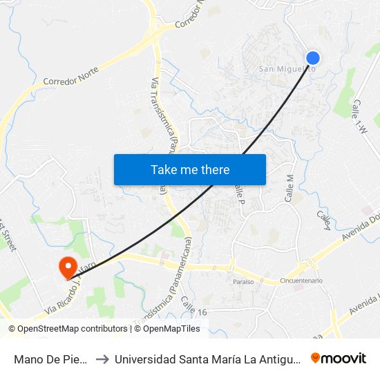 Mano De Piedra-I to Universidad Santa María La Antigua - Usma map