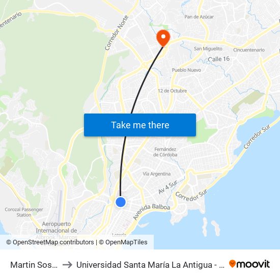 Martin Sosa-R to Universidad Santa María La Antigua - Usma map