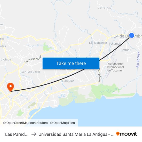 Las Paredes-I to Universidad Santa María La Antigua - Usma map