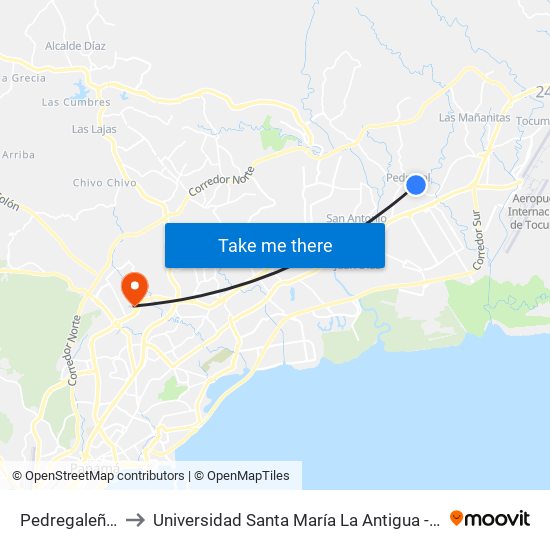 Pedregaleña-R to Universidad Santa María La Antigua - Usma map