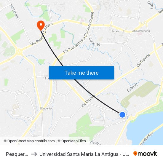 Pesqueros to Universidad Santa María La Antigua - Usma map
