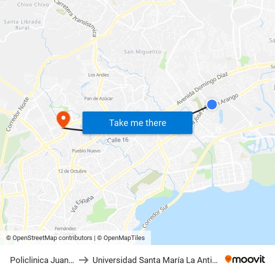 Policlinica Juan Diaz-I to Universidad Santa María La Antigua - Usma map