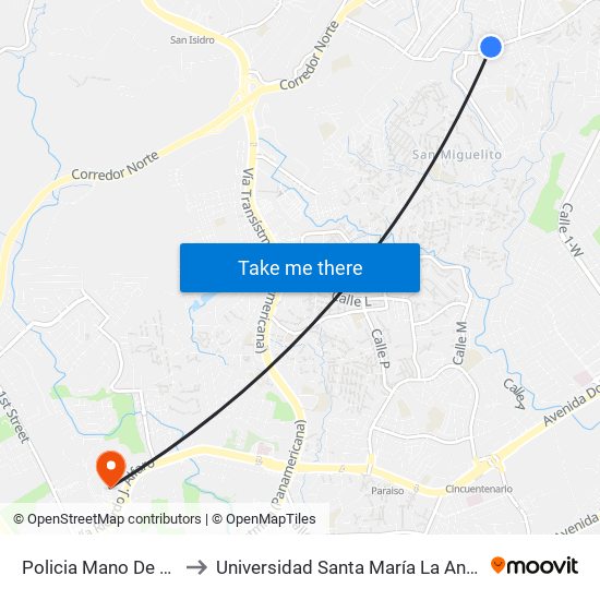 Policia Mano De Piedra-R to Universidad Santa María La Antigua - Usma map