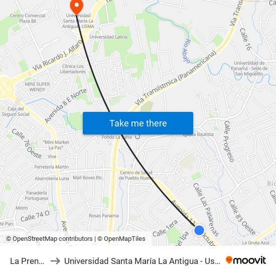 La Prensa to Universidad Santa María La Antigua - Usma map
