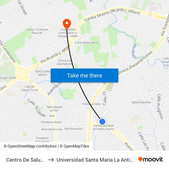 Centro De Salud Roux to Universidad Santa María La Antigua - Usma map