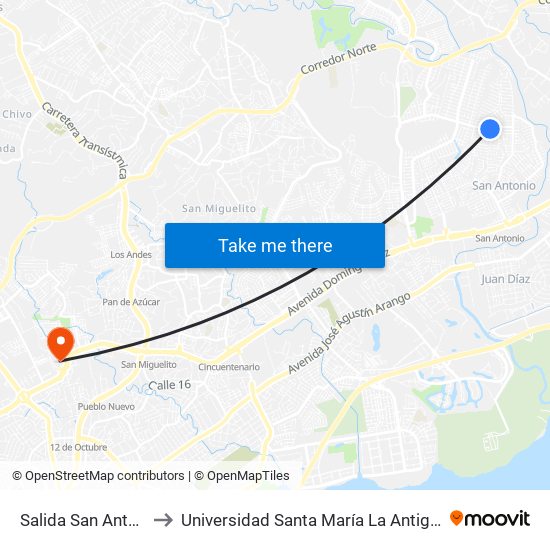 Salida San Antonio-R to Universidad Santa María La Antigua - Usma map