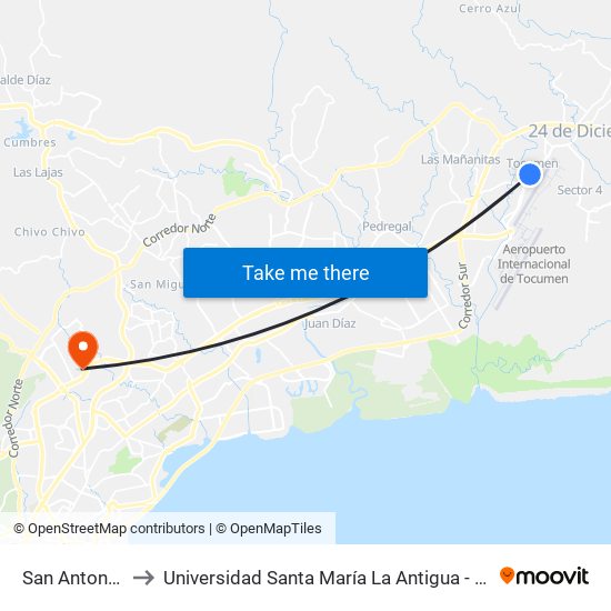 San Antonio-I to Universidad Santa María La Antigua - Usma map