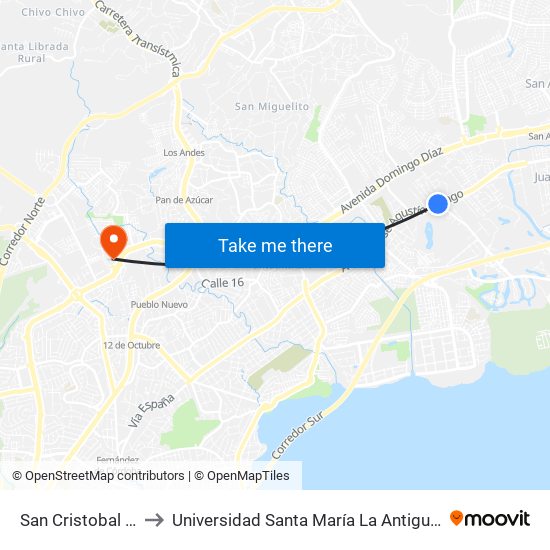 San Cristobal Sur-I to Universidad Santa María La Antigua - Usma map