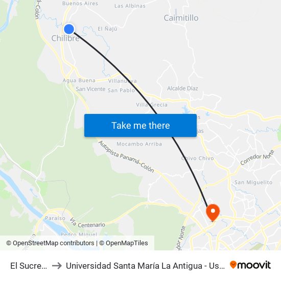 El Sucre-R to Universidad Santa María La Antigua - Usma map