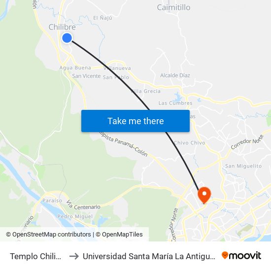 Templo Chilibre-R to Universidad Santa María La Antigua - Usma map