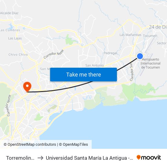 Torremolino-R to Universidad Santa María La Antigua - Usma map