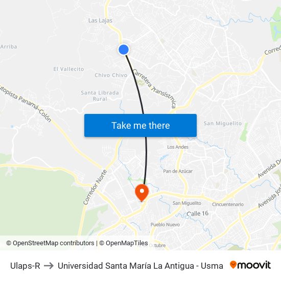 Ulaps-R to Universidad Santa María La Antigua - Usma map