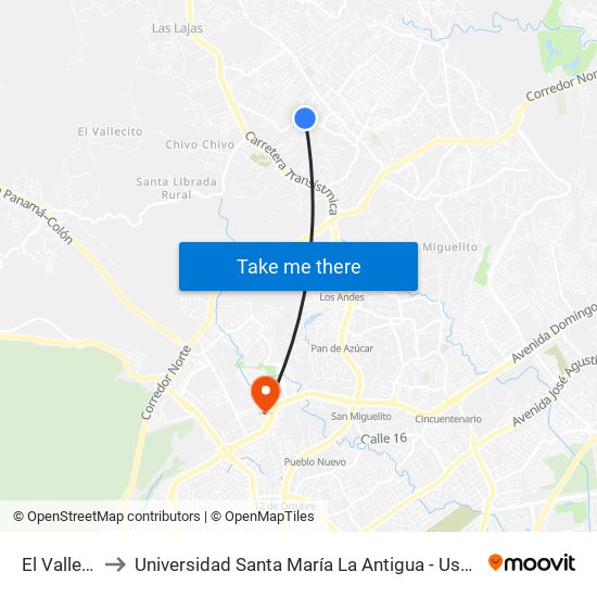 El Valle-R to Universidad Santa María La Antigua - Usma map