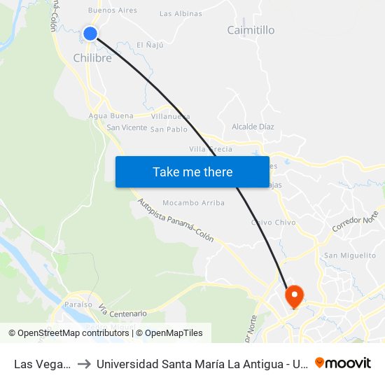 Las Vegas-I to Universidad Santa María La Antigua - Usma map