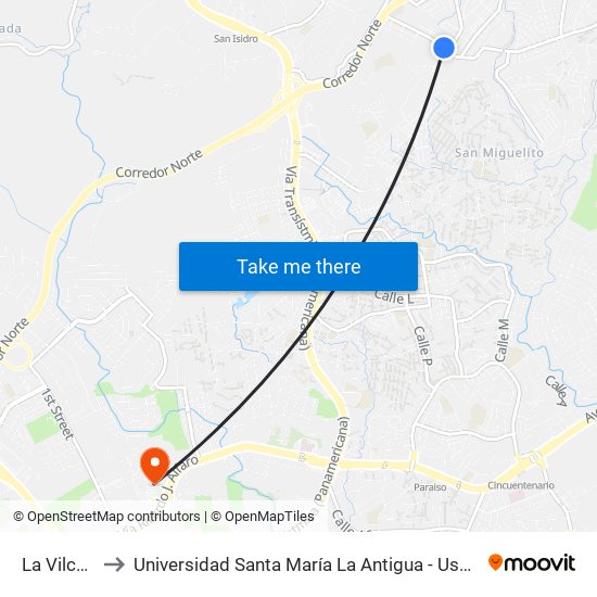 La Vilca-I to Universidad Santa María La Antigua - Usma map