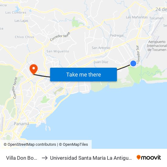 Villa Don Bosco-I to Universidad Santa María La Antigua - Usma map