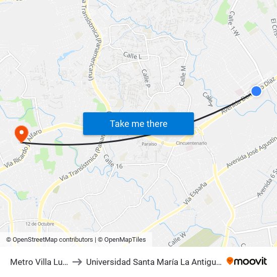 Metro Villa Lucre-I to Universidad Santa María La Antigua - Usma map