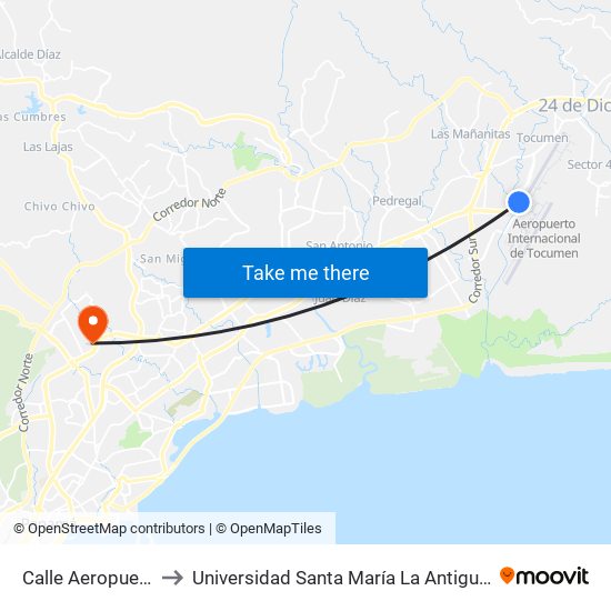 Calle Aeropuerto-R to Universidad Santa María La Antigua - Usma map
