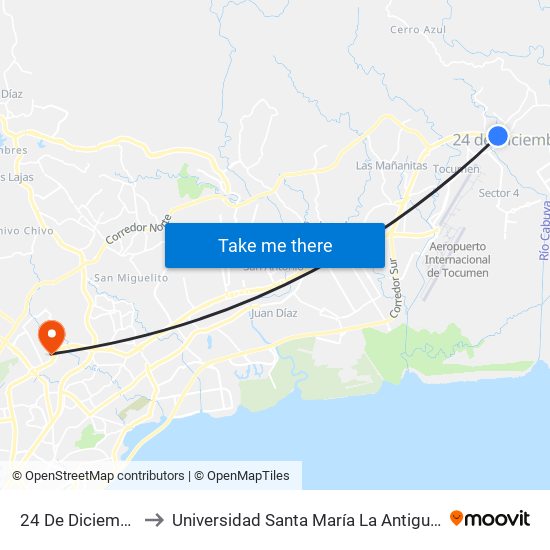 24 De Diciembre-R to Universidad Santa María La Antigua - Usma map