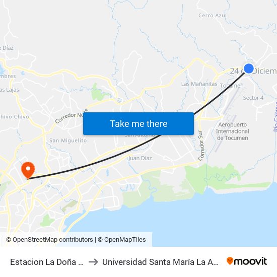 Estacion La Doña - Bahia B to Universidad Santa María La Antigua - Usma map