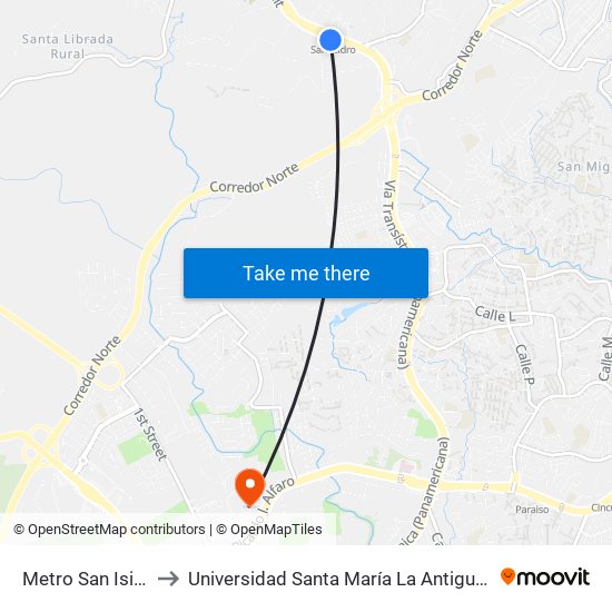 Metro San Isidro-I to Universidad Santa María La Antigua - Usma map