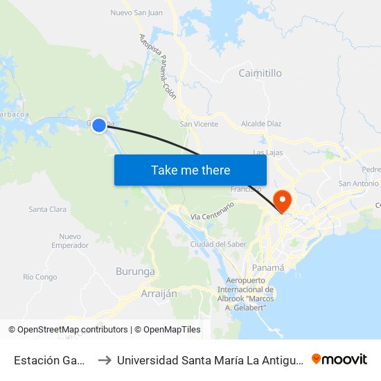 Estación Gamboa to Universidad Santa María La Antigua - Usma map