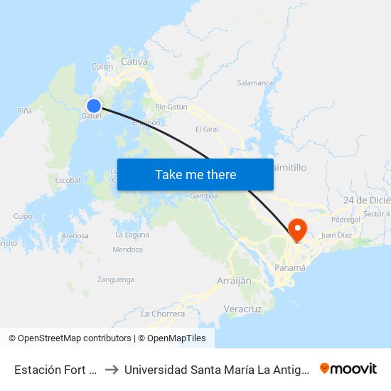 Estación Fort Davis to Universidad Santa María La Antigua - Usma map