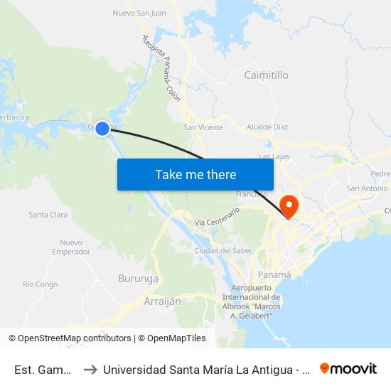 Est. Gamboa to Universidad Santa María La Antigua - Usma map