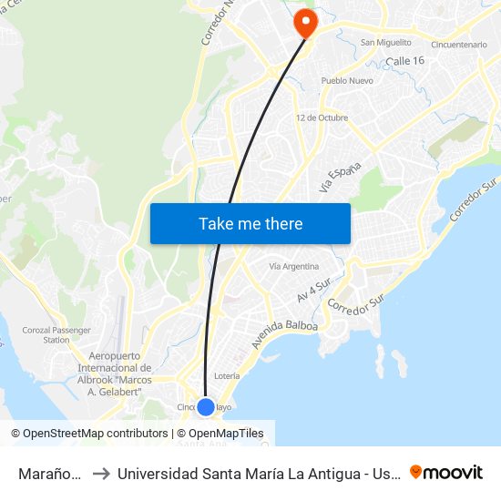 Marañon-I to Universidad Santa María La Antigua - Usma map