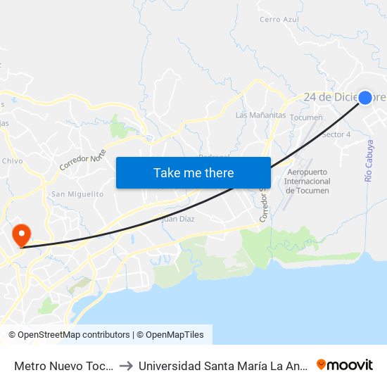 Metro Nuevo Tocumen-R to Universidad Santa María La Antigua - Usma map