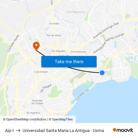 Aip-I to Universidad Santa María La Antigua - Usma map
