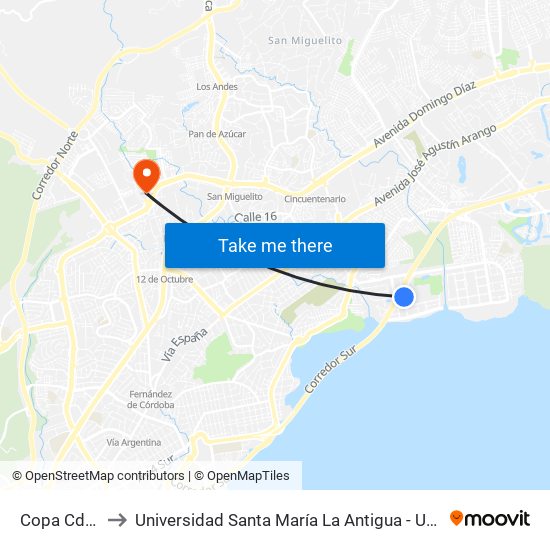 Copa Cde-I to Universidad Santa María La Antigua - Usma map