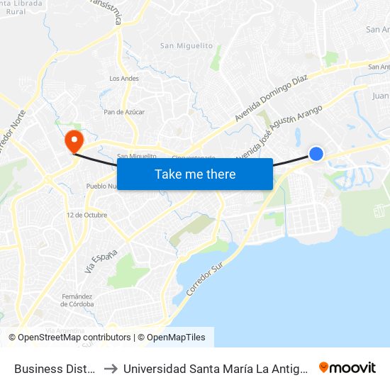 Business District-R to Universidad Santa María La Antigua - Usma map