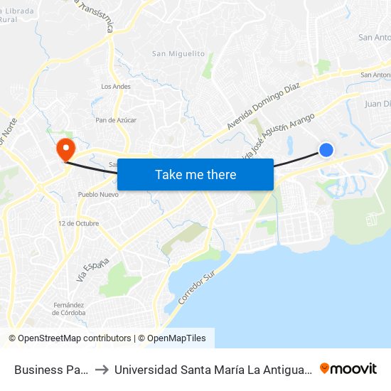 Business Park-R to Universidad Santa María La Antigua - Usma map