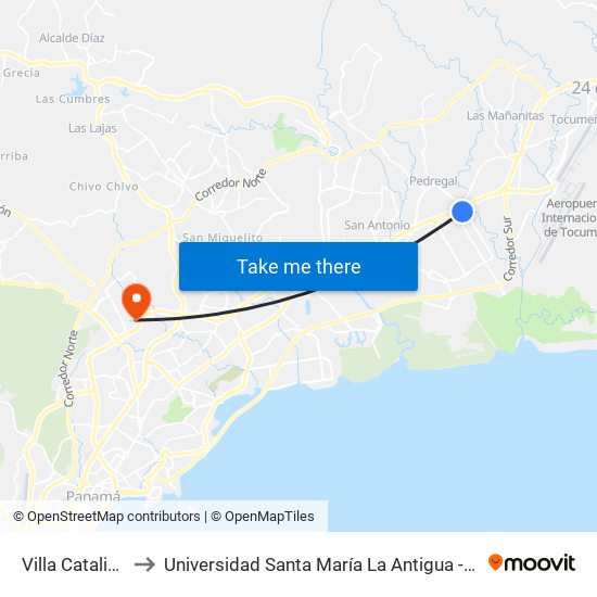 Villa Catalina-I to Universidad Santa María La Antigua - Usma map