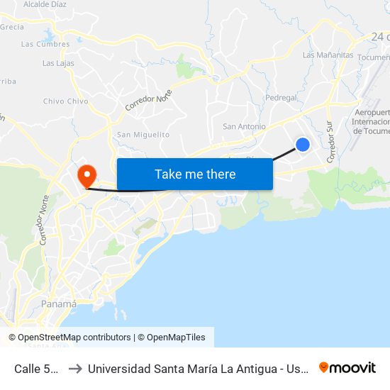 Calle 5c-I to Universidad Santa María La Antigua - Usma map