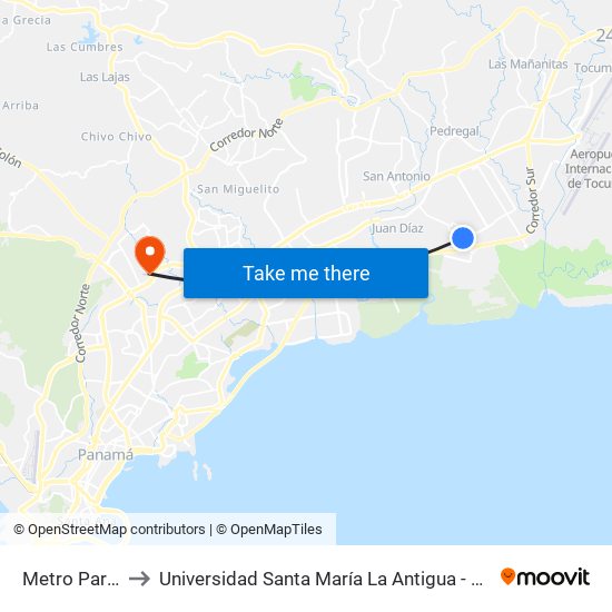 Metro Park-I to Universidad Santa María La Antigua - Usma map