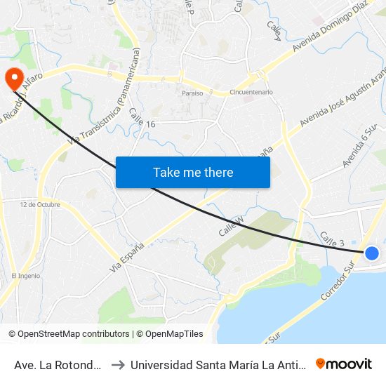 Ave. La Rotonda Cde-I to Universidad Santa María La Antigua - Usma map