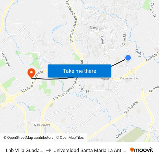 Lnb Villa Guadalupe-R to Universidad Santa María La Antigua - Usma map