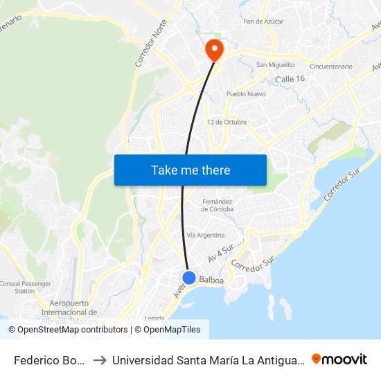 Federico Boyd-R to Universidad Santa María La Antigua - Usma map