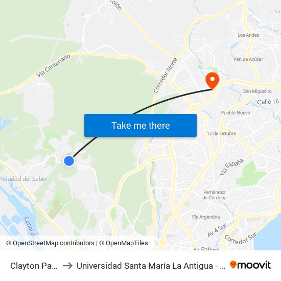 Clayton Park-I to Universidad Santa María La Antigua - Usma map