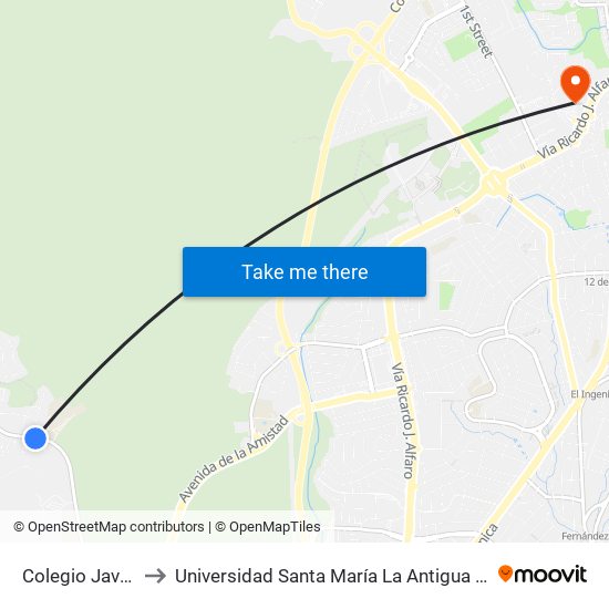 Colegio Javier-I to Universidad Santa María La Antigua - Usma map